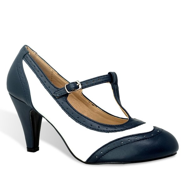 Chase & Chloe Mary Jane Oxford Pumps - Retro Round Toe Shoe with Ankle Strap - Picture 2 of 4
